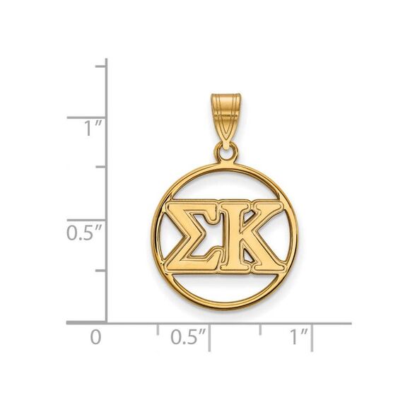 14K Plated Silver Sigma Kappa Medium Circle Greek Letters Pendant - Picture 2 of 3